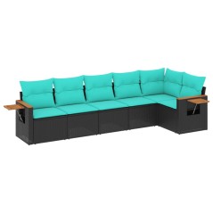 vidaXL 6-tlg. Garten-Sofagarnitur mit Kissen Schwarz Poly Rattan