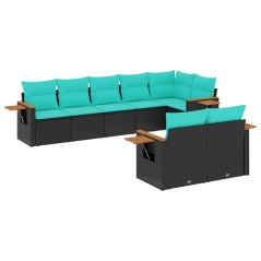 vidaXL 8-tlg. Garten-Sofagarnitur mit Kissen Schwarz Poly Rattan
