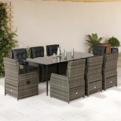 vidaXL 9-tlg. Garten-Essgruppe mit Kissen Grau Poly Rattan