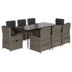 vidaXL 9-tlg. Garten-Essgruppe mit Kissen Grau Poly Rattan