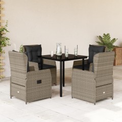 vidaXL 5-tlg. Garten-Essgruppe mit Kissen Hellgrau Poly Rattan