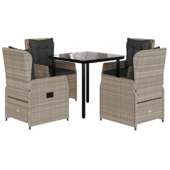 vidaXL 5-tlg. Garten-Essgruppe mit Kissen Hellgrau Poly Rattan