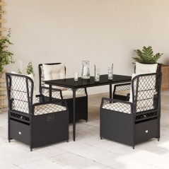 vidaXL 5-tlg. Garten-Essgruppe mit Kissen Schwarz Poly Rattan