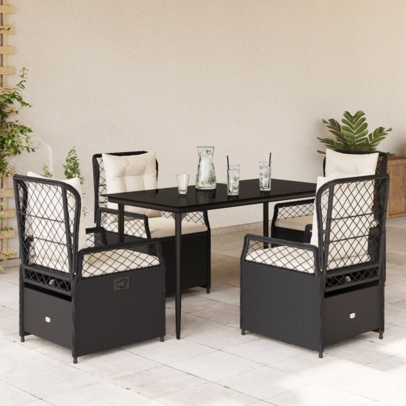 vidaXL 5-tlg. Garten-Essgruppe mit Kissen Schwarz Poly Rattan vidaXL 5-tlg. Garten-Essgruppe mit Kissen Schwarz Poly Rattan