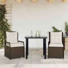 vidaXL 3-tlg. Garten-Essgruppe mit Kissen Braun Poly Rattan