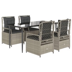 vidaXL 5-tlg. Garten-Essgruppe mit Kissen Hellgrau Poly Rattan