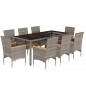 vidaXL 9-tlg. Garten-Essgruppe mit Kissen Grau Poly Rattan und Glas vidaXL 9-tlg. Garten-Essgruppe mit Kissen Grau Poly Rattan und Glas