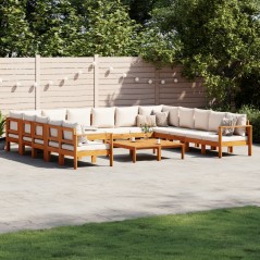 vidaXL 10-tlg. Garten-Sofagarnitur mit Kissen Massivholz Akazie