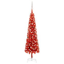 Weihnachtsbaum Schlank mit LEDs & Kugeln Rot 180 cm