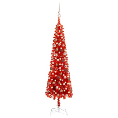 Weihnachtsbaum Schlank mit LEDs & Kugeln Rot 180 cm
