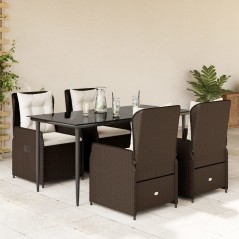 vidaXL 5-tlg. Garten-Essgruppe mit Kissen Braun Poly Rattan