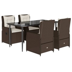 vidaXL 5-tlg. Garten-Essgruppe mit Kissen Braun Poly Rattan