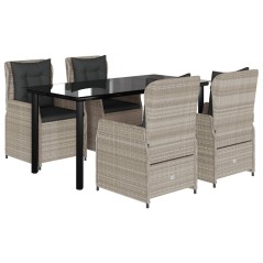 vidaXL 5-tlg. Garten-Essgruppe mit Kissen Hellgrau Poly Rattan