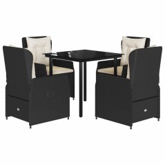 vidaXL 5-tlg. Garten-Essgruppe mit Kissen Schwarz Poly Rattan