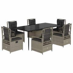 vidaXL 7-tlg. Garten-Essgruppe mit Kissen Hellgrau Poly Rattan