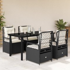 vidaXL 5-tlg. Garten-Essgruppe mit Kissen Schwarz Poly Rattan