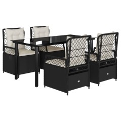 vidaXL 5-tlg. Garten-Essgruppe mit Kissen Schwarz Poly Rattan