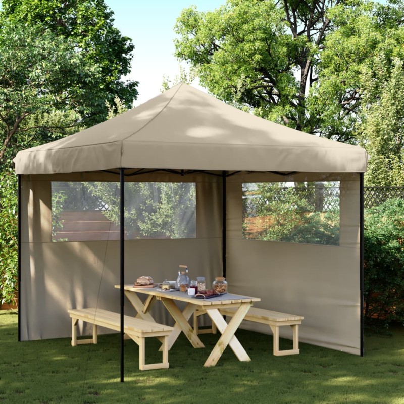 vidaXL Partyzelt Faltbar Pop-Up mit 2 Seitenteilen Taupe vidaXL Partyzelt Faltbar Pop-Up mit 2 Seitenteilen Taupe
