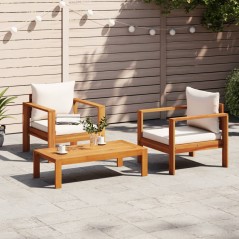 vidaXL 3-tlg. Garten-Sofagarnitur mit Kissen Massivholz Akazie