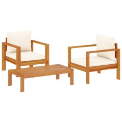vidaXL 3-tlg. Garten-Sofagarnitur mit Kissen Massivholz Akazie