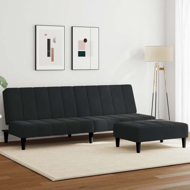 vidaXL Schlafsofa 2-Sitzer mit Fußhocker Schwarz Samt vidaXL Schlafsofa 2-Sitzer mit Fußhocker Schwarz Samt