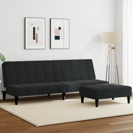 vidaXL Schlafsofa 2-Sitzer mit Fußhocker Schwarz Samt