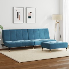 vidaXL Schlafsofa 2-Sitzer mit Fußhocker Blau Samt