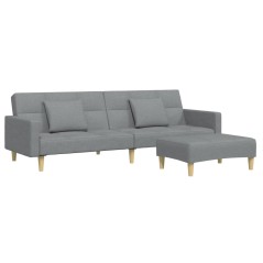 vidaXL Schlafsofa 2-Sitzer mit Fußhocker Hellgrau Stoff