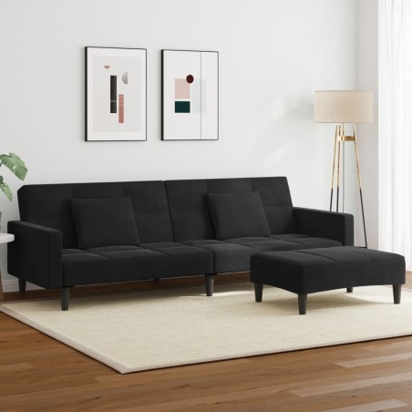 vidaXL Schlafsofa 2-Sitzer mit Fußhocker Schwarz Samt