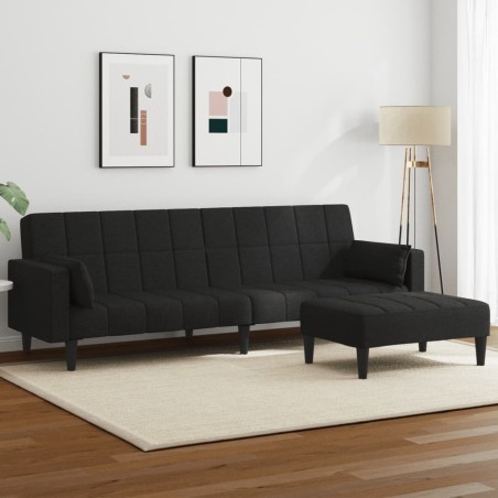 vidaXL Schlafsofa 2-Sitzer mit Fußhocker Schwarz Stoff