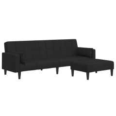 vidaXL Schlafsofa 2-Sitzer mit Fußhocker Schwarz Stoff