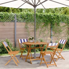 vidaXL 5-tlg. Garten-Essgruppe Stoff und Massivholz Blau und Weiß