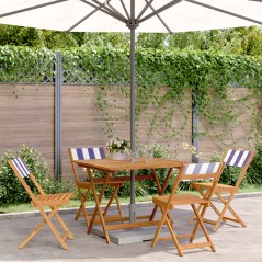 vidaXL 5-tlg. Garten-Essgruppe Stoff und Massivholz Blau und Weiß