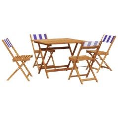 vidaXL 5-tlg. Garten-Essgruppe Stoff und Massivholz Blau und Weiß