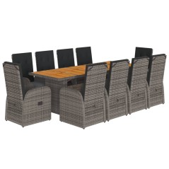 vidaXL 11-tlg. Garten-Essgruppe mit Kissen Grau Poly Rattan