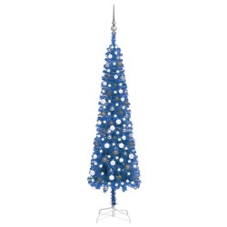 Weihnachtsbaum Schlank mit LEDs & Kugeln Blau 210 cm