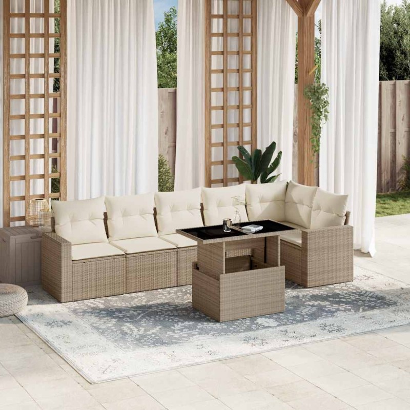vidaXL 7-tlg. Garten-Sofagarnitur mit Kissen Beige Poly Rattan vidaXL 7-tlg. Garten-Sofagarnitur mit Kissen Beige Poly Rattan