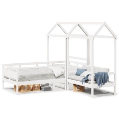 vidaXL Tagesbett und Bank mit Dach Weiß 90x190 cm Kiefernholz