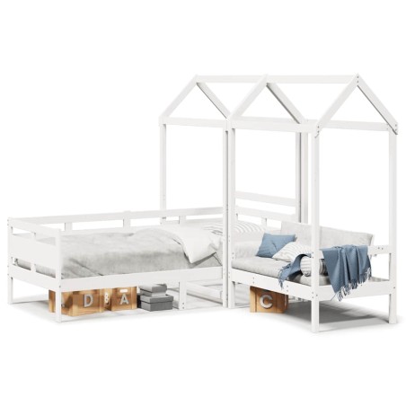vidaXL Tagesbett und Bank mit Dach Weiß 90x190 cm Kiefernholz