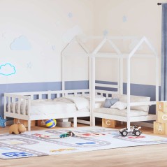 vidaXL Tagesbett und Bank mit Dach Weiß 80x200 cm Kiefernholz