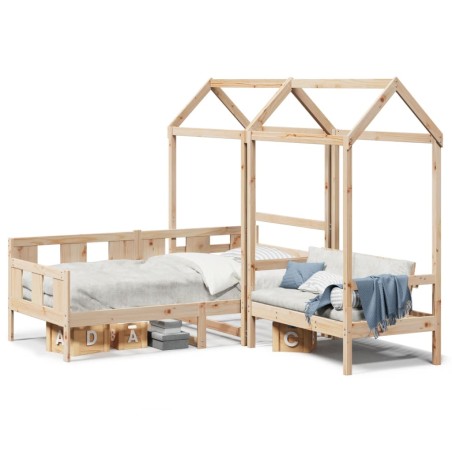 vidaXL Tagesbett und Bank mit Dach 90x190 cm Kiefernholz