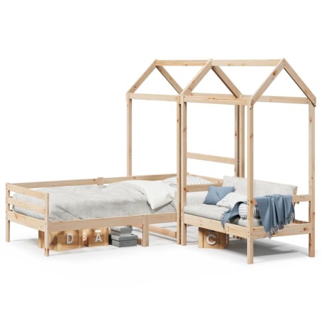 vidaXL Tagesbett und Bank mit Dach 80x200 cm Kiefernholz