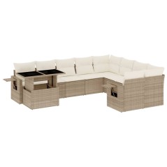vidaXL 10-tlg. Garten-Sofagarnitur mit Kissen Beige Poly Rattan