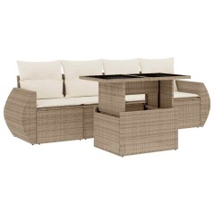 vidaXL 5-tlg. Garten-Sofagarnitur mit Kissen Beige Poly Rattan