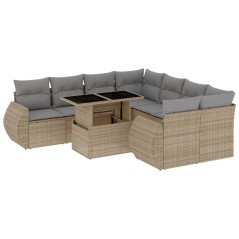 vidaXL 9-tlg. Garten-Sofagarnitur mit Kissen Beige Poly Rattan