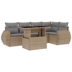 vidaXL 6-tlg. Garten-Sofagarnitur mit Kissen Beige Poly Rattan