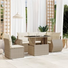 vidaXL 6-tlg. Garten-Sofagarnitur mit Kissen Beige Poly Rattan