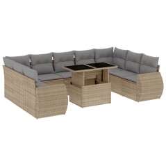 vidaXL 10-tlg. Garten-Sofagarnitur mit Kissen Beige Poly Rattan