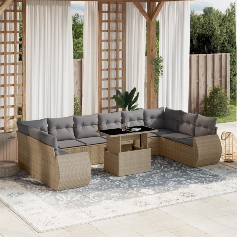 vidaXL 11-tlg. Garten-Sofagarnitur mit Kissen Beige Poly Rattan vidaXL 11-tlg. Garten-Sofagarnitur mit Kissen Beige Poly Rattan