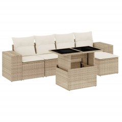 vidaXL 6-tlg. Garten-Sofagarnitur mit Kissen Beige Poly Rattan